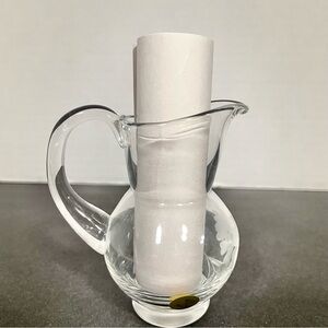 Vintage Polish Crystal Pitcher Hand Blown Etched Flower 3.75” Syrup Pitcher